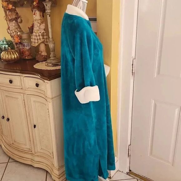 Vintage David Brown teal plush nightgown robe women's size Small - Picture 3 of 5